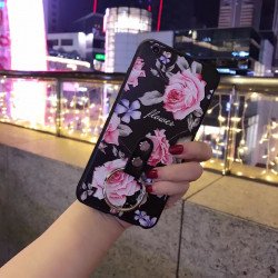 iPhone 7 Plus Classic Flower Design Ring Holder Case (Black)